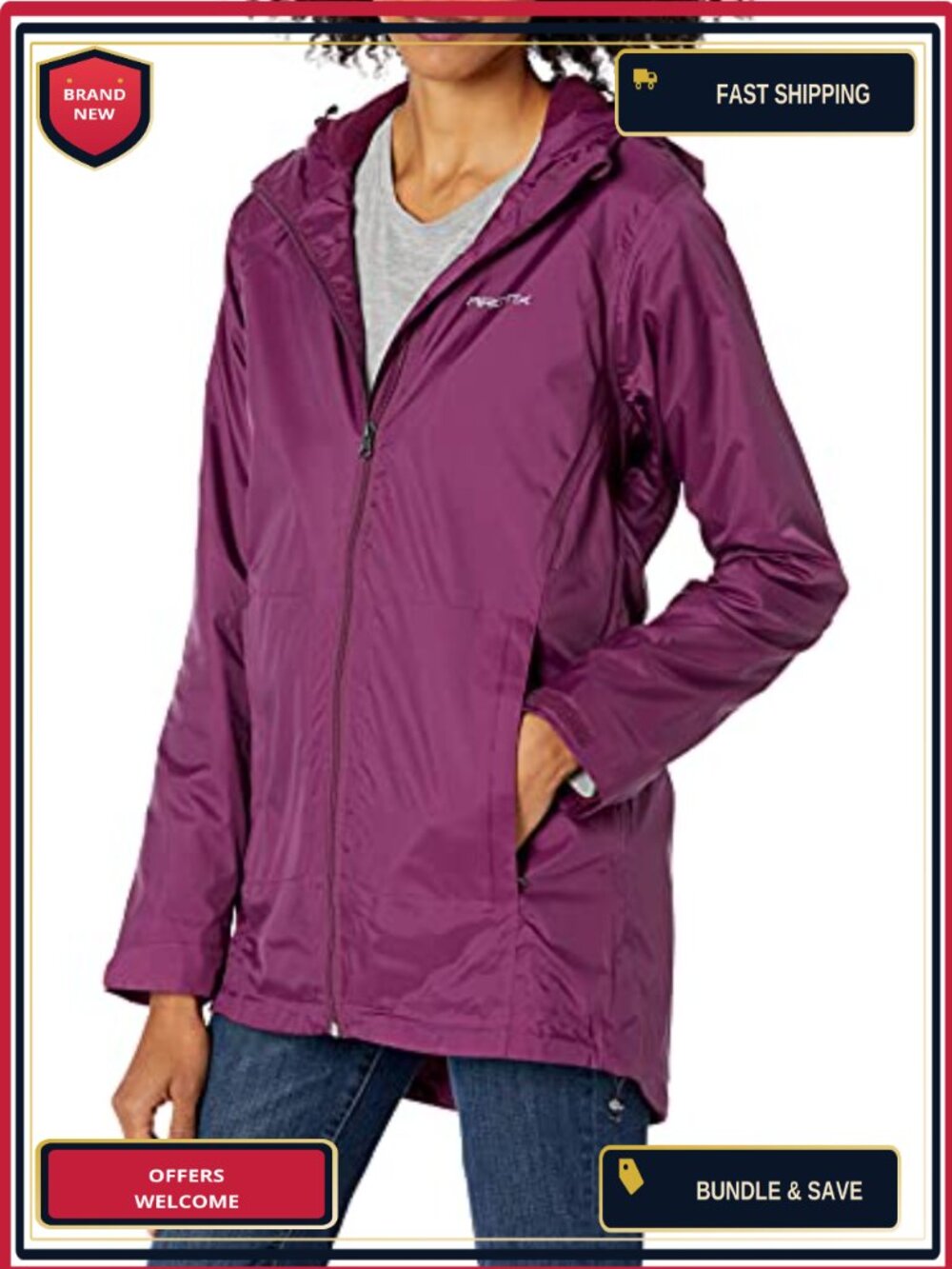 Women's Fleece Lined Waterproof Rain Jacket Long Sleeve Zipper